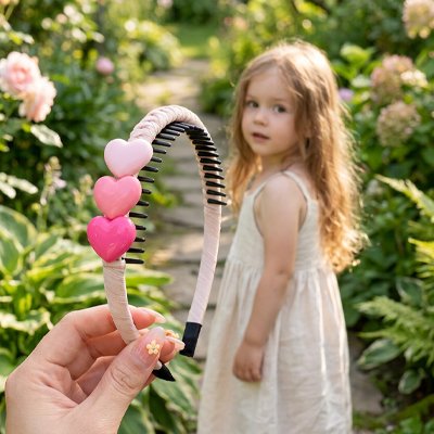 Serre tete décoratif cœur doux cheveux fille pastel