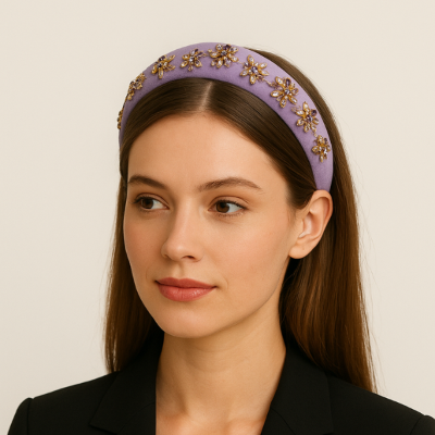 Bandeau cheveux femme beige perles dorées