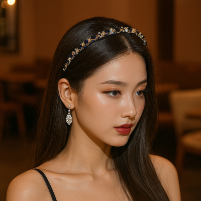 Bandeau pour femme porté par un modèle avec coiffure élégante