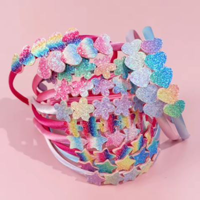 Bandeau serre tete paillettes arc-en-ciel multicolore fille réversibles
