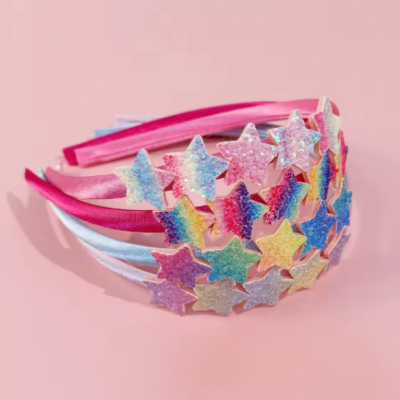 Bandeau serre tete paillettes réversibles étoile arc-en-ciel enfant