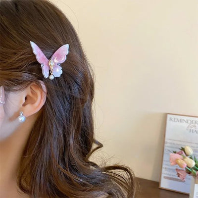 Barrette cheveux femme chic rose perle pendante