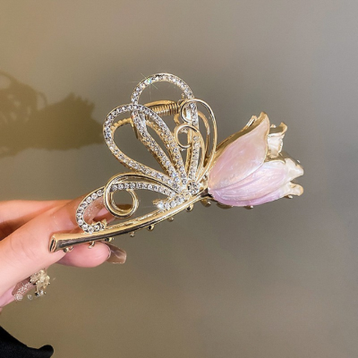 Barrette cheveux femme tendance pince florale dorée