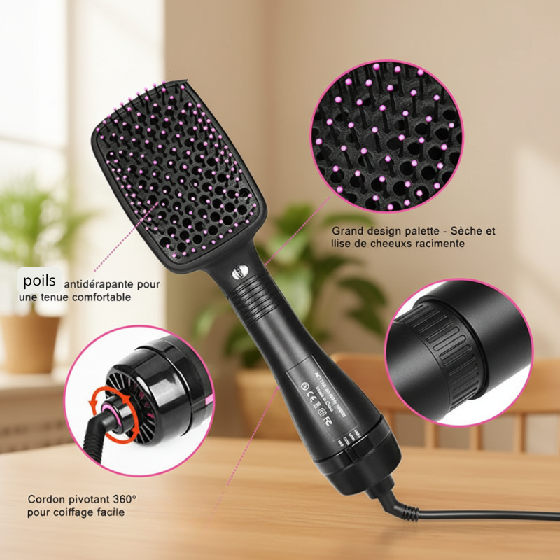 Brosse à cheveux 3-en-1 infographie caractéristiques