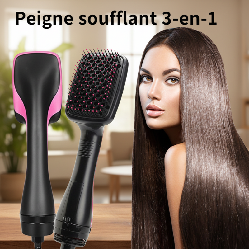 Brosse à cheveux 3-en-1 résultat cheveux soyeux