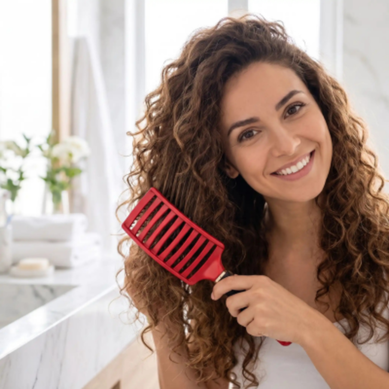 Brosse à cheveux femme brossant ses cheveux 