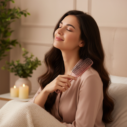 Brosse à cheveux – femme contente de sa brosse