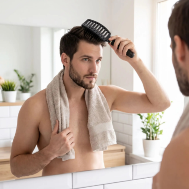 Brosse à cheveux homme brossant ses cheveux