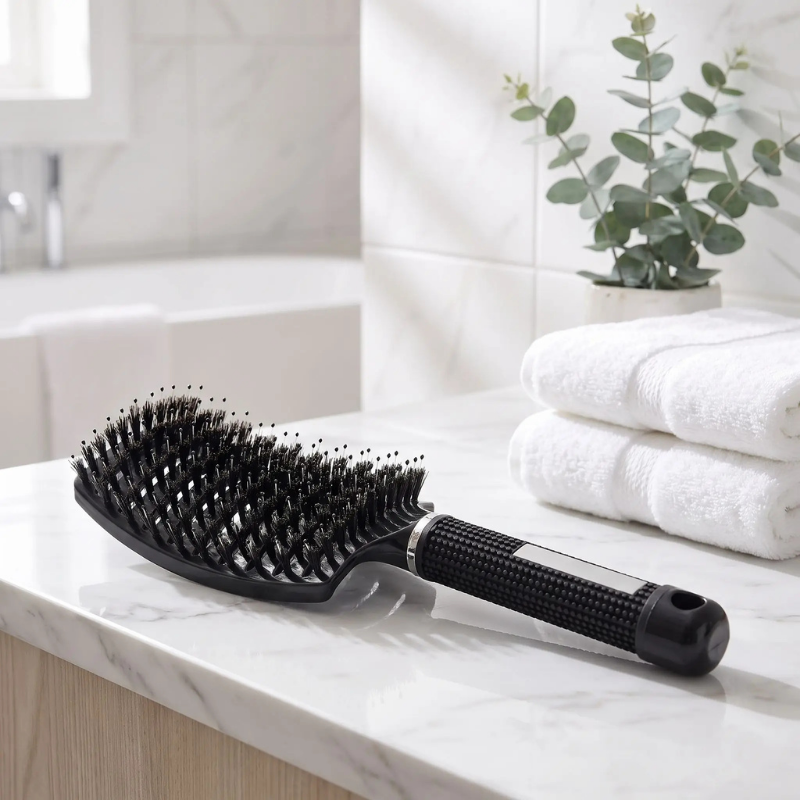 Brosse à cheveux noir poils moelleux démêlante