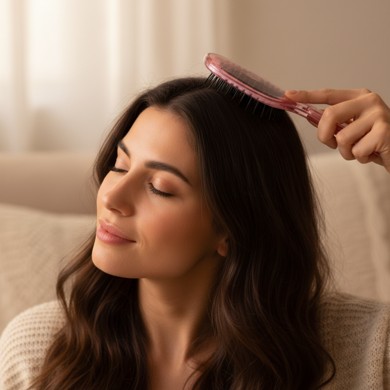 Brosse à cheveux rose – massage cuir chevelu