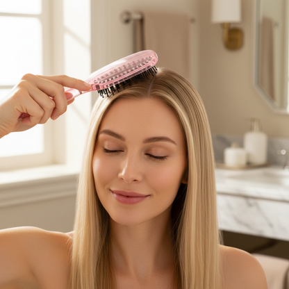 Brosse à cheveux transparente – stimulation cuir chevelu blonde