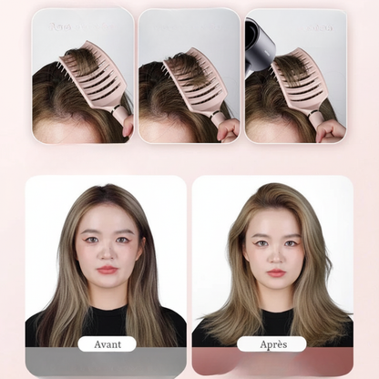 Brosse cheveux bouclés avant après volume aux racines