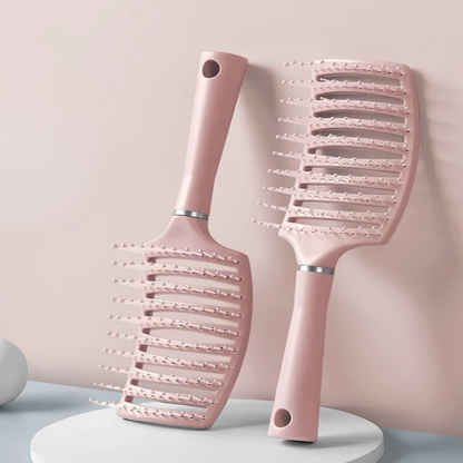 Brosse cheveux bouclés coussin d'air rose recto verso