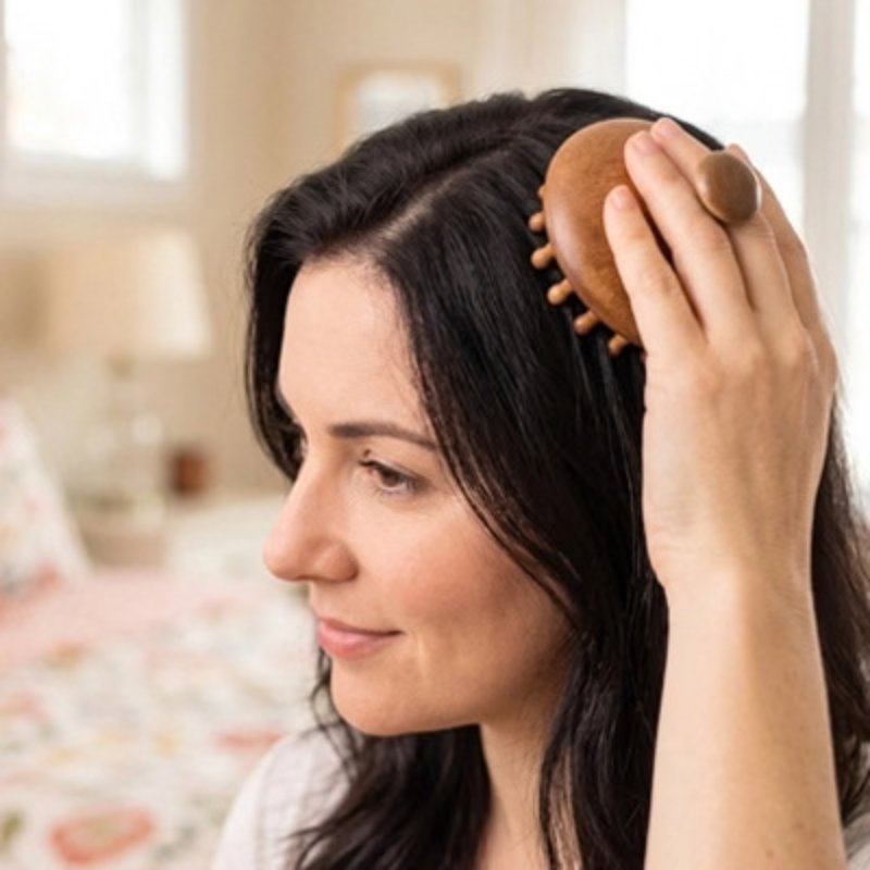 Brosse massage cuir chevelu sur le dessus de la tête