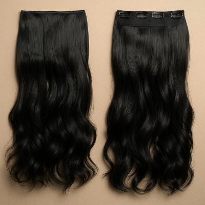 Extension cheveux en clip noir ondulée 