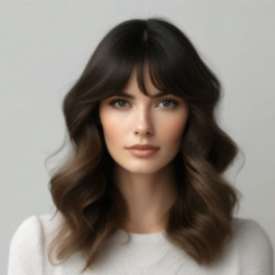 Frange cheveux ondules coiffure chic et moderne