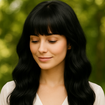 Frange cheveux ondulés douce et harmonieuse