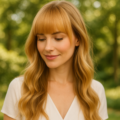 Frange cheveux ondulés naturelle et élégante
