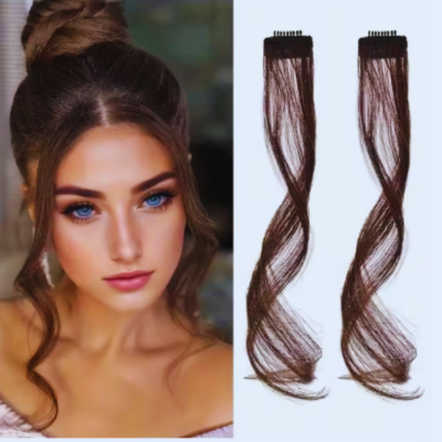 Frange rideau boucles brun élégance cheveux naturels
