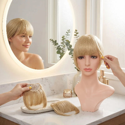Frange rideau cheveux bouclés pose clips invisibles