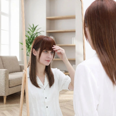 Frange rideau cheveux boucle postiches brun clair