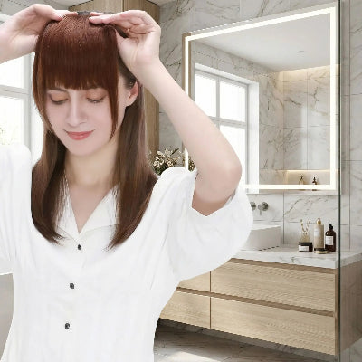 Frange rideau cheveux boucle rouge foncé postiches