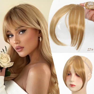Frange rideau cheveux bouclés mi long blonde naturelle