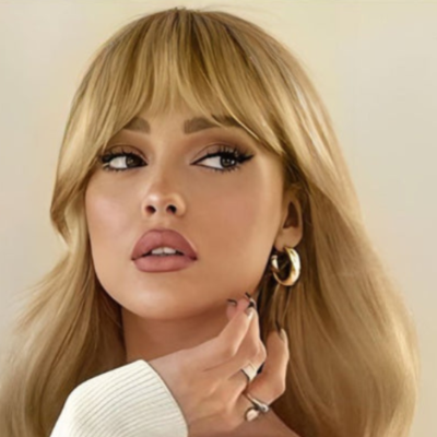 Frange rideau cheveux bouclés mi long  effet naturel blond