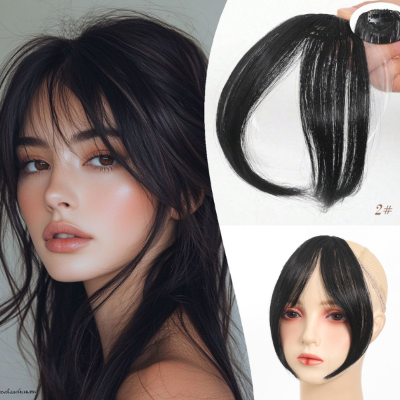 Frange rideau cheveux bouclés mi long effet naturel