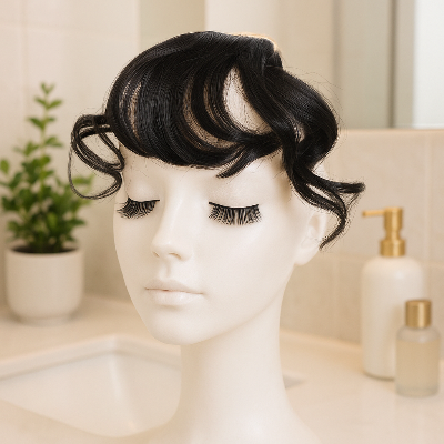 Frange rideau cheveux bouclés roux naturel