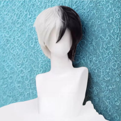 Perruque cosplay fibre thermique noir et blanc