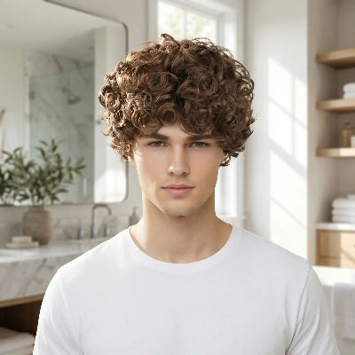 Perruque en fibre synthétiques homme texture afro bouclée réaliste