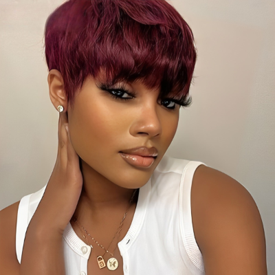 Perruque femme coupe courte bordeaux lisse
