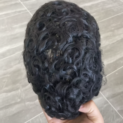 Perruque homme calvitie taille 12x18 cm cheveux bouclés noirs