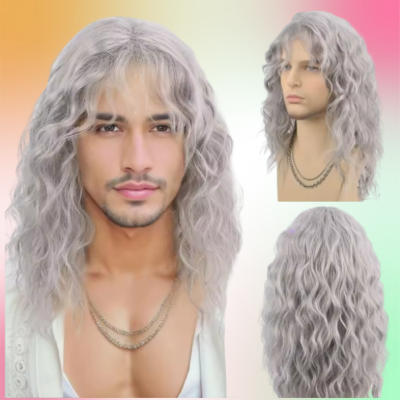 Perruque realiste homme grise ondulée volume naturel