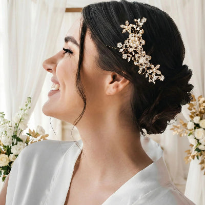 Pince mariage pour cheveux style vintage doré 