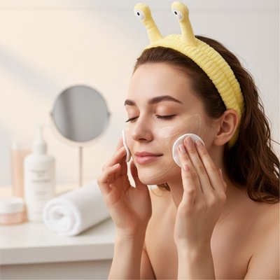 Bandeau maquillage jaune tissu éponge absorbant