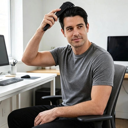 Brosse à cheveux utilisée par un homme aux cheveux courts