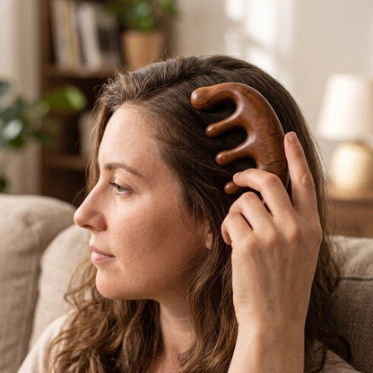 Brosse massage cuir chevelu​  utilisée sur le côté du crâne
