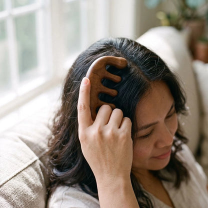Brosse massage cuir chevelu​ utilisée sur le sommet du crâne