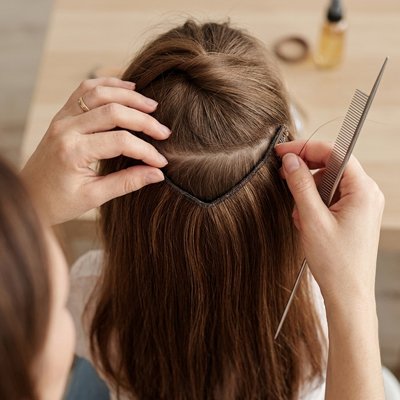 Extension cheveux clip brun invisible demi-tête en V