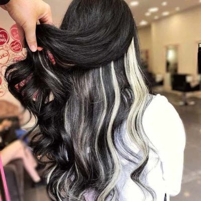 Extensions cheveux à clip noir/blanc ondulé