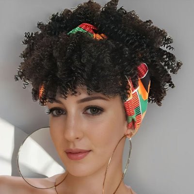 Perruque afro avec bandeau coloré
