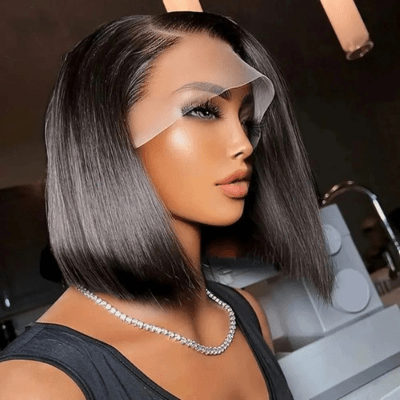 perruque femme coupe carré noire sur mannequin 