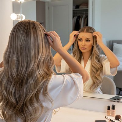Perruque femme cheveux longs ondulés dentelle suisse