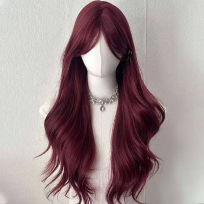 Perruque femme cosplay bordeaux foncée bouclée 