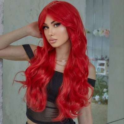Perruque femme rouge vif longue cosplay