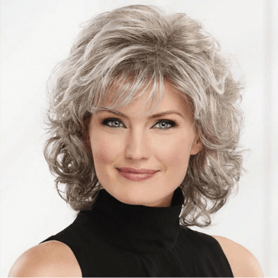 Perruque frange cheveux mi-longs ondulés