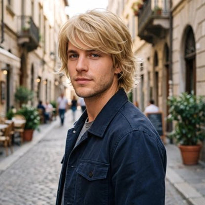 Perruque homme blonde ligne frontale naturelle discrète