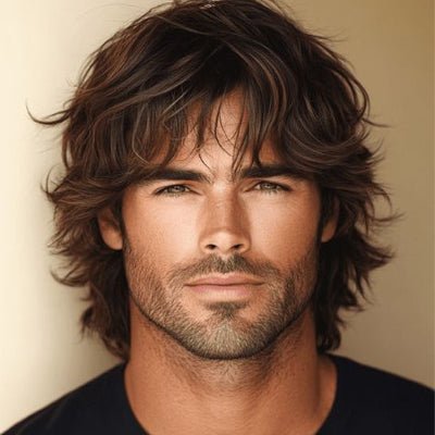 Perruque homme style naturel brun bouclé